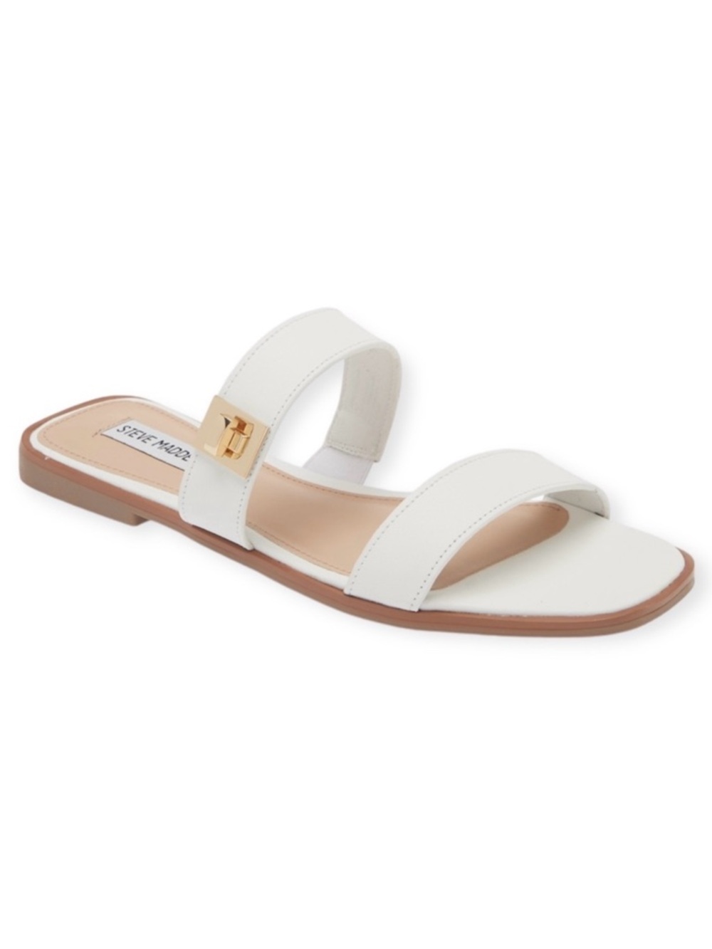 STEVE MADDEN Harrlie Slide Sandal White Gold Accents Flats NWT